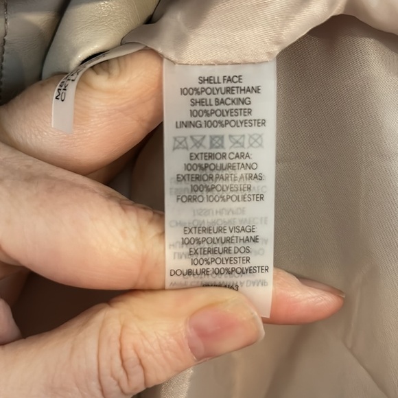 Calvin Klein Cream Faux Leather Moto Ribbed Jacket with Gold Hardware size XL - Picture 4 of 5